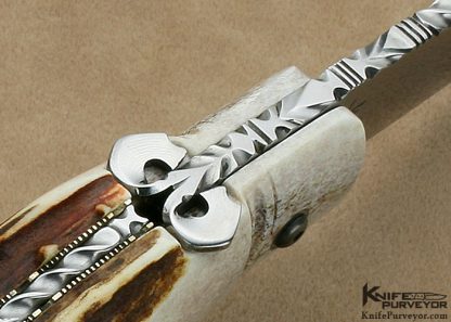 Larry Fuegen Custom Knife Hand Forged 5160 Carbon Steel & Carved Crown Stag Goblin Friction Folder - Image 8