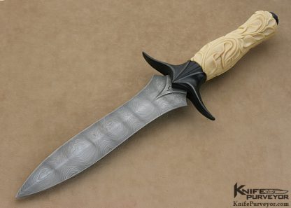 Larry Fuegen Custom Knife Sole Authorship Damascus Carved Mammoth Ivory Presentation Dagger