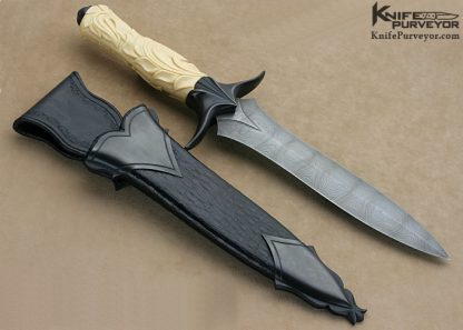 Larry Fuegen Custom Knife Sole Authorship Damascus Carved Mammoth Ivory Presentation Dagger - Image 4