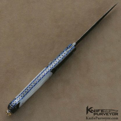 Larry Newton Custom Knives Fluted Mother of Pearl and Damascus Linerlock Automatic - Image 5