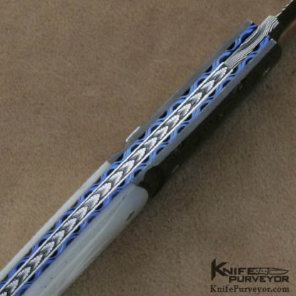 Larry Newton Custom Knives Fluted Mother of Pearl and Damascus Linerlock Automatic - Image 6