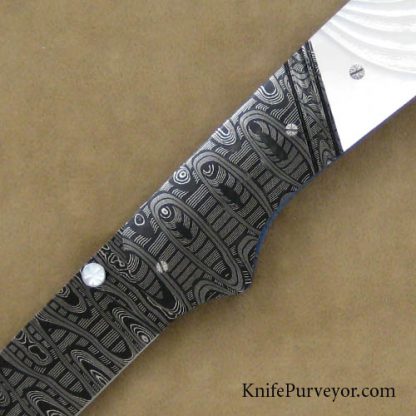 Larry Newton Custom Knife Sculpted Mother of Pearl & Damascus Linerlock - Image 2