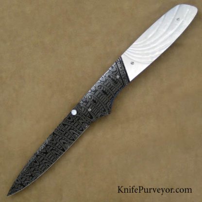 Larry Newton Custom Knife Sculpted Mother of Pearl & Damascus Linerlock