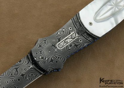 Larry Newton Custom Knife Fluted Mother of Pearl Shell & Damascus Linerlock Auto - Image 2