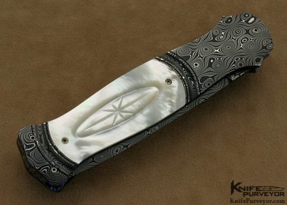 Larry Newton Custom Knife Fluted Mother of Pearl Shell & Damascus Linerlock Auto - Image 3