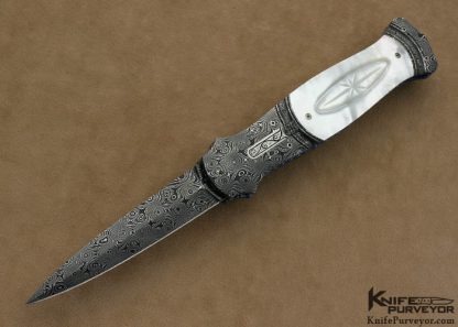 Larry Newton Custom Knife Fluted Mother of Pearl Shell & Damascus Linerlock Auto