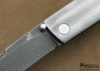 Laurent Doussot Custom Knife Devin Thomas "Herring Bone" Damascus "Savik" Ambi Lock - Image 2