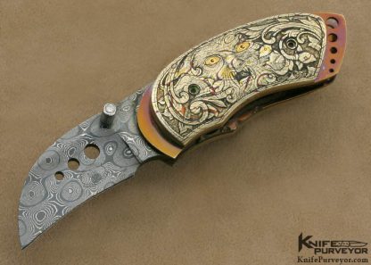 Lloyd McConnell Custom Knife Damascus & Dan Wilkerson Engraved Mokume Linerlock