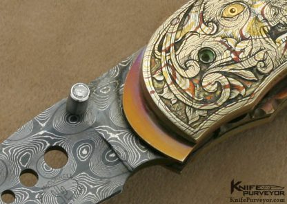 Lloyd McConnell Custom Knife Damascus & Dan Wilkerson Engraved Mokume Linerlock - Image 2