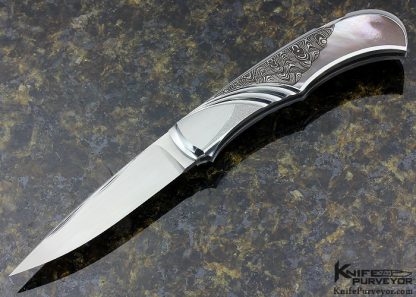 Wolfgang Loerchner Custom Knife Carved & Fluted Damascus with Pearl Lockback