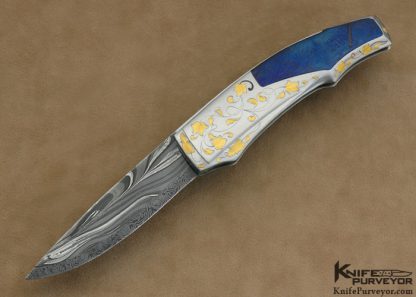 Marcello Garau Custom Knife Damascus & Blued Meteorite Lockback Engraved by Jim Small