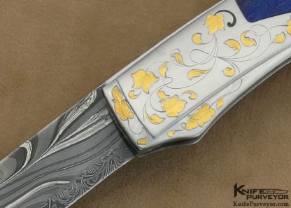 Marcello Garau Custom Knife Damascus & Blued Meteorite Lockback Engraved by Jim Small - Image 2