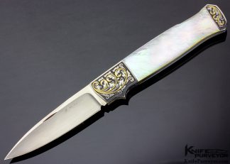 W. D. Pease Custom Knife Mark Waldrop Engraved Gold Lip Pearl Lockback 15121