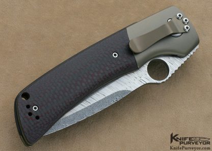 Charles Marlowe Custom Knife Damasteel & Textured Black/Red Carbon Fiber "Squail" Linerlock - Image 3