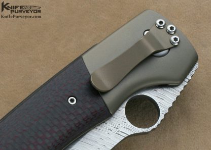 Charles Marlowe Custom Knife Damasteel & Textured Black/Red Carbon Fiber "Squail" Linerlock - Image 4