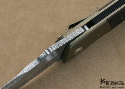 Charles Marlowe Custom Knife Damasteel & Textured Black/Red Carbon Fiber "Squail" Linerlock - Image 6