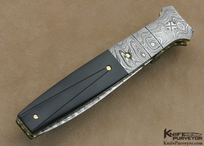 Mel Pardue Custom Knife Damascus & Fluted Buffalo Horn Linerlock Dagger - Image 3