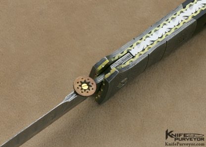 Mel Pardue Custom Knife Damascus & Fluted Buffalo Horn Linerlock Dagger - Image 5