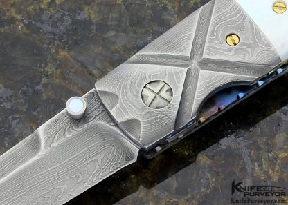 Mel Pardue Custom Knife Fluted Mother of Pearl Shell & Damascus Liner Lock - Image 2