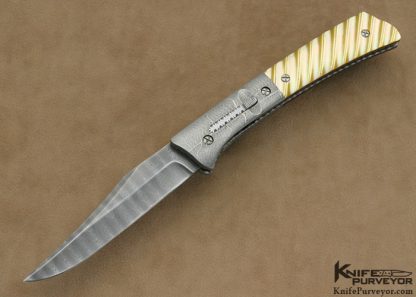 Mel Pardue Custom Knife Damascus & Fluted South Sea Gold Lip Pearl Shell Automatic Linerlock