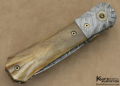 Mel Pardue Custom Knife Giraffe Bone and Damascus Linerlock - Image 3