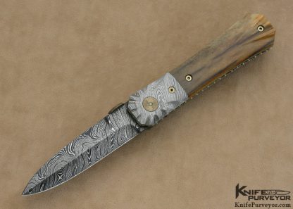 Mel Pardue Custom Knife Giraffe Bone and Damascus Linerlock