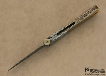 Mel Pardue Custom Knife Giraffe Bone and Damascus Linerlock - Image 4