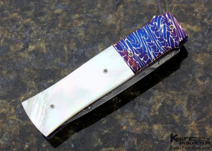 Michael J. Smith Custom Knife Damascus & Mother of Pearl Shell Automatic Dagger Linerlock - Image 3