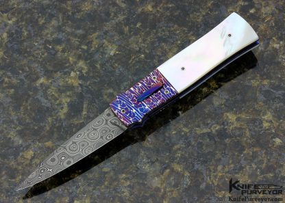 Michael J. Smith Custom Knife Damascus & Mother of Pearl Shell Automatic Dagger Linerlock