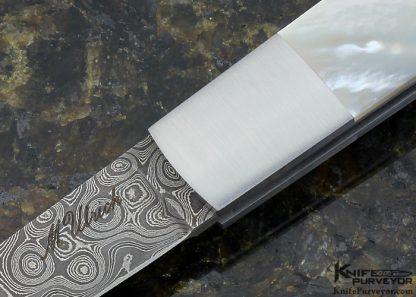 Michael Ulrich Custom Knife Mike Norris "Raindrop" Damascus and Mother of Pearl Lockback - Image 2