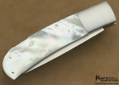 Michael Ulrich Custom Knife Mother of Pearl Shell with 14Kt Gold Pins Lockback - Image 3