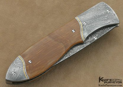 Michael Vagnino Custom Knife Sole Authorship Damascus with 24Kt Gold Inlays Engraved Liverlock - Image 3