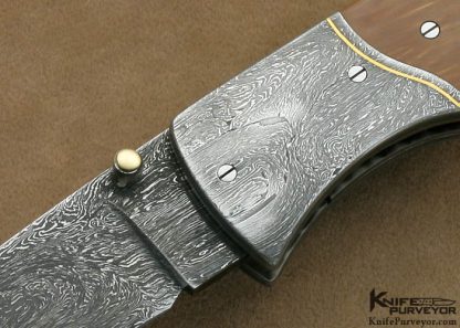 Michael Vagnino Custom Knife Sole Authorship Damascus with 24Kt Gold Inlays Engraved Liverlock - Image 2