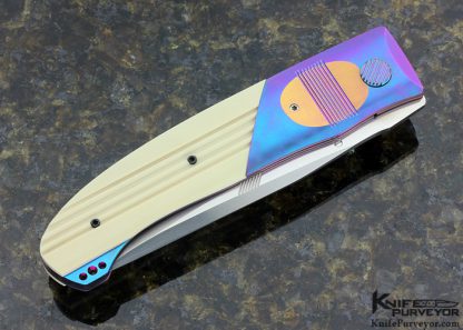 Michael Walker Custom Knife Machined Anodized Titanium Linerlock with FLuted Phonelic Scales - Image 3