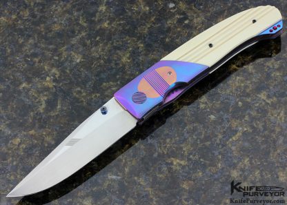 Michael Walker Custom Knife Machined Anodized Titanium Linerlock with FLuted Phonelic Scales