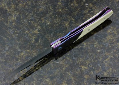 Michael Walker Custom Knife Machined Anodized Titanium Linerlock with FLuted Phonelic Scales - Image 5