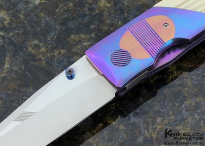 Michael Walker Custom Knife Machined Anodized Titanium Linerlock with FLuted Phonelic Scales - Image 2