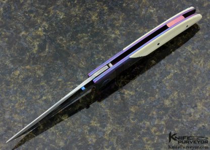 Michael Walker Custom Knife Machined Anodized Titanium Linerlock with FLuted Phonelic Scales - Image 4