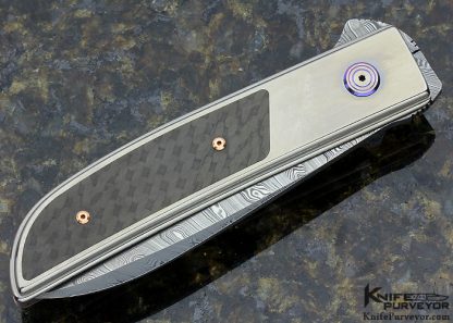 Michael Walker Custom Knife Damasteel, Black Optical Carbon Fiber Titanium Interframe Bullet Lock - Image 3