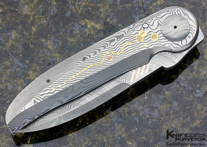 Michael Walker Custom Knife Gold Inlaid Damasteel Oval Blade Lock - Image 3