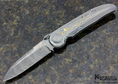 Michael Walker Custom Knife Gold Inlaid Damasteel Oval Blade Lock