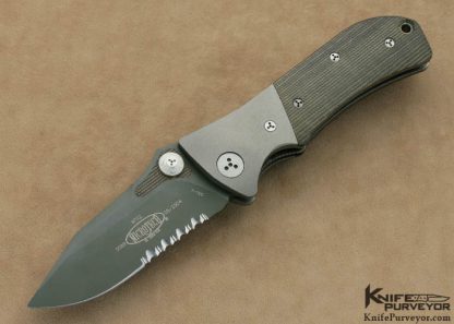 Microtech Custom Knife Green Serrated S-30V & Green Canvas Micarta Discontinued MTX2 D/A Linerlock