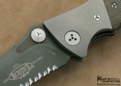 Microtech Custom Knife Green Serrated S-30V & Green Canvas Micarta Discontinued MTX2 D/A Linerlock - Image 2