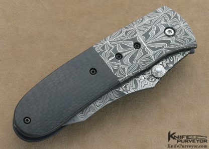 Mike Snody Custom Knife Carbon Fiber & Damascus Resistor Linerlock - Image 3