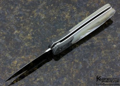 Mike Zima Custom Knife Mother of Pearl & Damascus Button Release Auto - Image 7