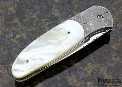 Mike Zima Custom Knife Mother of Pearl & Damascus Button Release Auto - Image 5