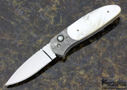 Mike Zima Custom Knife Mother of Pearl & Damascus Button Release Auto