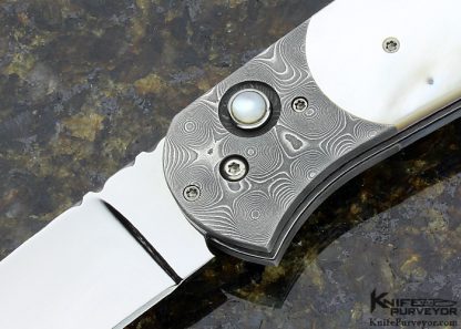 Mike Zima Custom Knife Mother of Pearl & Damascus Button Release Auto - Image 2