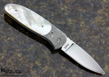 Mike Zima Custom Knife Mother of Pearl & Damascus Button Release Auto - Image 3