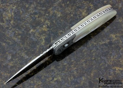 Mike Zima Custom Knife Mother of Pearl & Damascus Button Release Auto - Image 6